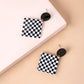 Chequered Print Square Acrylic Pendant Drop Earrings For Women