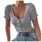 V Neck Ruffles Short Sleeve T Shirt Women
